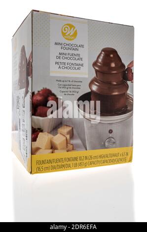 Winneconne, WI -17 December 2020: A package of Wilton mini chocolate fountain on an isolated background. Stock Photo