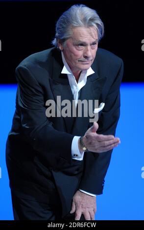 File photo : French movie star Alain Delon pays tribute to Romy Schneider during the 33rd Cesar (French cinema awards) ceremony held at the Theatre du Chatelet in Paris, France, on February 22, 2008. Delon turns 80 on November 8th 2015. Photo by Guignebourg-Khayat/ABACAPRESS.COM Stock Photo