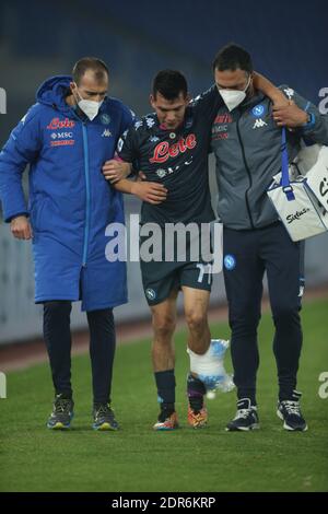 Rome, Italy. 20th Dec, 2020. ROME, Italy - 20.12.2020: Hirving Lozano (Napoli) INJURED during the Italian Serie A league 2020 soccer match between SS LAZIO VS SSC NAPOLI, at Olympic stadium in Rome Credit: Independent Photo Agency/Alamy Live News Stock Photo