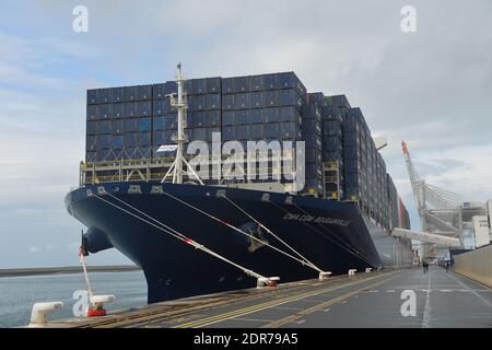 General view of CMA CGM Bougainville, the largest container ship in the ...
