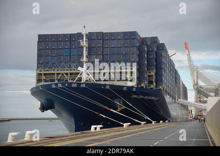 General view of CMA CGM Bougainville, the largest container ship in the ...