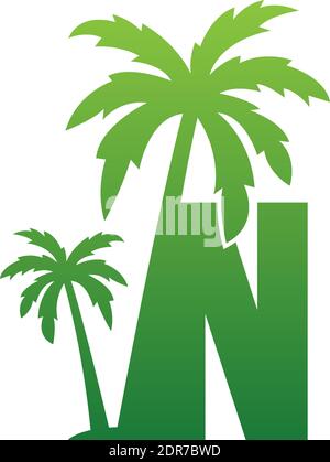 Letter N logo and  coconut tree icon design vector illustration Stock Vector