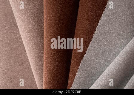 Light Set Sail Champagne and chocolate colors velour textile samples. Fabric texture background Stock Photo