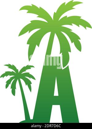 Letter A logo and  coconut tree icon design vector illustration Stock Vector