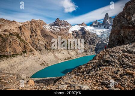 Panoramic view of Laguna de los tres in El Chalten Argentina Stock Photo