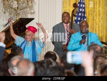 The Orquesta Buena Vista Social Club, a Cuban musical act, performs prior to United States President Barack Obama making remarks at a reception for the 25th Anniversary of the White House Initiative on Educational Excellence for Hispanics in the East Room of the White House in Washington, DC, USA, on Thursday, October 15, 2015. It marked the first time in over a half century that a Cuban musical act has performed in the White House. Photo by Ron Sachs/Pool/ABACAPRESS.COM Stock Photo