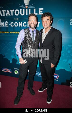 Composer Michael Giacchino and Ludovic Bource attending the 'Ratatouille Cine Concert' Photocall at Le Grand Rex in Paris, France on October 17, 2015. Photo by Maxime Reynaud/APS-Medias/ABACAPRESS.COM Stock Photo