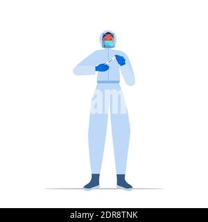 female doctor or scientist in mask holding covid-19 nasal swab laboratory test coronavirus pandemic concept full length vector illustration Stock Vector