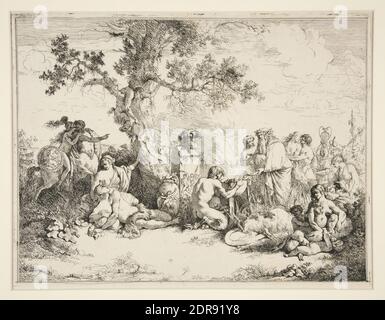 Artist: Jean Jacques Lagrenée, French, 1739–1821, Sacrifice to the God Pan, ca. 1760–63, Etching, platemark: 26.4 × 32.4 cm (10 3/8 × 12 3/4 in.); Sheet: 30.4 × 37.8 cm (11 15/16 × 14 7/8 in.); Image: 24 × 31.4 cm (9 7/16 × 12 3/8 in.), Made in France, French, 18th century, Works on Paper - Prints Stock Photo