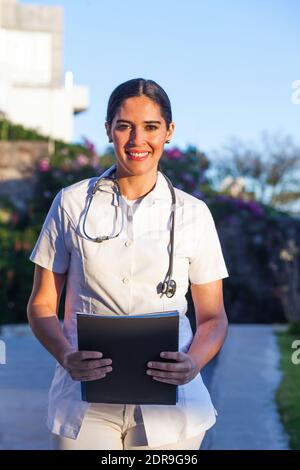 latin woman doctor portrait in a Mexican Hospital in Mexico or Latin America Stock Photo