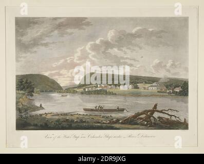 Artist: William Strickland, American, 1788–1854, After: Thomas Birch, American, born England, 1779–1851, View of the Water Gap and Columbian Glassworks, River Delaware, Colored aquatint. Pasted flat on cardboard., 41.6 × 56.5 cm (16 3/8 × 22 1/4 in.), Made in United States, American, 19th century, Works on Paper - Prints Stock Photo