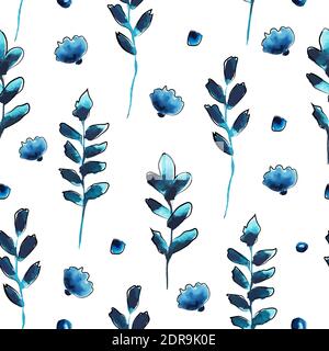 A seamless background with blue twigs. Vector illustration Stock Vector