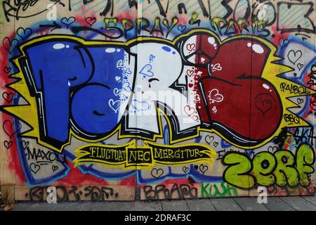 Streetart to express disagreement with the terrorist attacks which occured in Paris a week earlier during the evening of November 13. Paris, France on November 22, 2015. Photo by Aurore Marechal/ABACAPRESS.COM Stock Photo