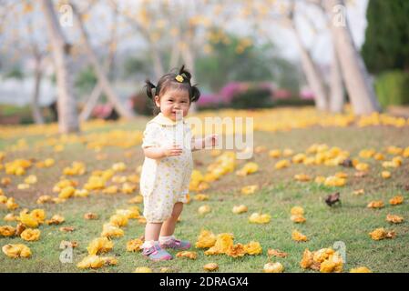 Portrait Of Cute Baby Girl Standing On Land