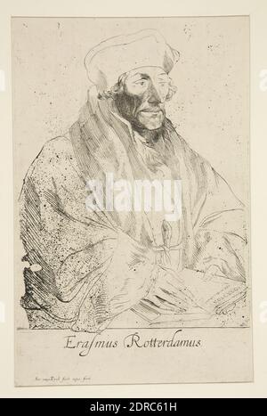 Etcher: Anthony van Dyck, Flemish, 1599–1641, After School of: Hans Holbein the Younger, German, 1497/98–1543, Erasmus of Rotterdam, Etching, platemark: 24 × 15.6 cm (9 7/16 × 6 1/8 in.), Made in Flanders, Flemish, 17th century, Works on Paper - Prints Stock Photo