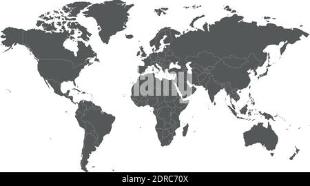 Blank Grey Political World Map Isolated On White Background. Worldmap ...