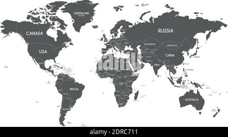 Political World Map vector illustration isolated on white background. Editable and clearly labeled layers. Stock Vector