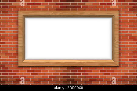 wooden frame on the red brick wall Stock Vector