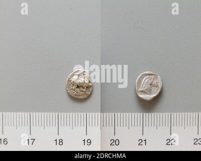 Mint: Aegae, Coin from Aegae, 399–300 B.C., Silver, 0.99 g, 6:00, 10.5 mm, Made in Aegae, Macedonia, Greek, 4th century B.C., Numismatics, Prints and Drawings Stock Photo