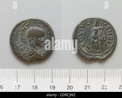 Ruler: Gordian III, Emperor of Rome, 225–244, ruled 238–44, Mint: Dium, Coin of Gordian III, Emperor of Rome from Dium, 238–44, Copper, 7.81 g, 1:00, 26 mm, Made in Dium, Greek, 3rd century, Numismatics Stock Photo