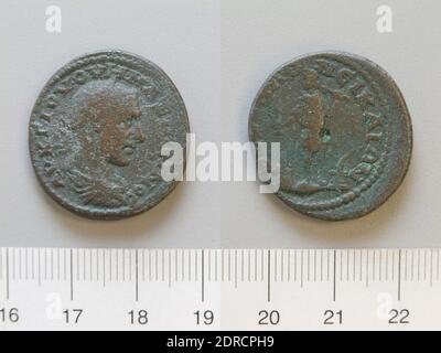 Ruler: Maximinus I, Emperor of Rome, ca. A.D. 173–238, ruled 235–38, Mint: Thessalonica, Coin of Maximinus I, Emperor of Rome from Thessalonica, 235–38, Copper, 12.56 g, 7:00, 26 mm, Made in Thessalonica, Macedonia, Greek, 3rd century, Numismatics Stock Photo