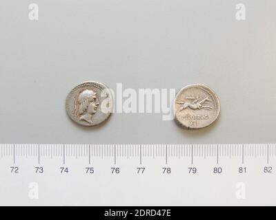 Mint: Rome, Magistrate: L. Calpurnius Piso Frugi, Denarius from Rome, 90 B.C., Silver, 3.87 g, 8:00, 19 mm, Made in Rome, Roman, 1st century B.C., Numismatics Stock Photo