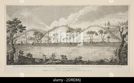 After: Francis Barlow, British, 1626–1702, View of the West Bank of the Hudson’s River, 3 Miles above Still Water, Upon which is the Army under the Command of Lt. Gen. Burgoyne (Showing General Frazer’s Funeral), Line engraving, sheet: 26 × 42.9 cm (10 1/4 × 16 7/8 in.), Made in United Kingdom, British, 18th century, Works on Paper - Prints Stock Photo