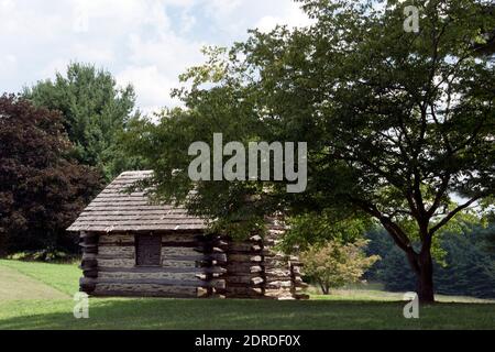 Replica cabins like ones Revolutionary War soldiers used in the winter of the Continental Army at Valley Forge Pennsylvania, in American Revolution. Stock Photo