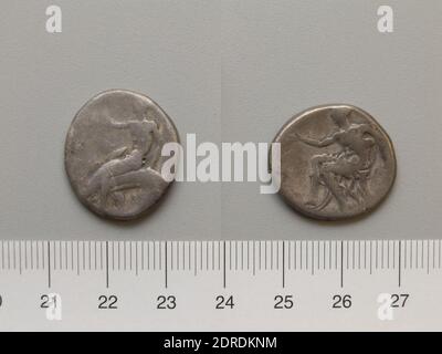 Mint: Tarentum, Nomos from Tarentum, 470–425 B.C., Silver, 7.14 g, 22 mm, Made in Tarentum, Calabria, Greek, 5th century B.C., Numismatics Stock Photo