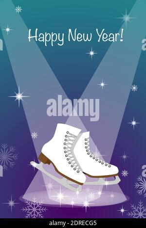 Winter holidays card. Winter background with snowflakes. Winter sport figure skating. New Year or Christmas greeting card, poster in vector. Stock Vector