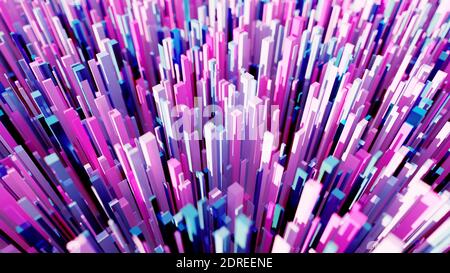 Scatter landscape of many blue and purple cubes Stock Photo