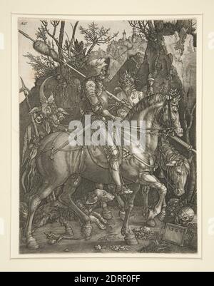 Artist: Johannes Wierix, Flemish, 1549–ca. 1618, After: Albrecht Dürer, German, 1471–1528, Knight, Death and the Devil, Engraving, platemark: 24.7 × 18.2 cm (9 3/4 × 7 3/16in.), Made in Flanders, Flemish, 16th century, Works on Paper - Prints Stock Photo