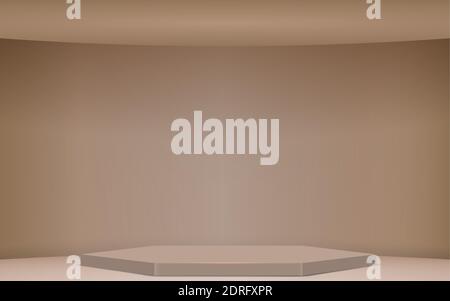 hexagon podium with spotlight in the gallery Stock Vector