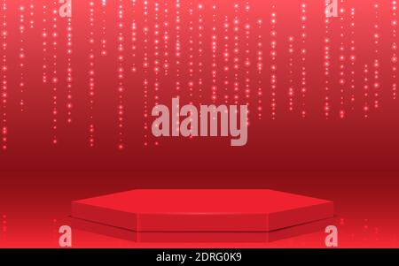 red hexagon podium in the red studio room Stock Vector