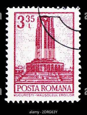 MOSCOW, RUSSIA - FEBRUARY 10, 2019: A stamp printed in Romania shows Bucharest - Heroes monument, serie, circa 1972 Stock Photo