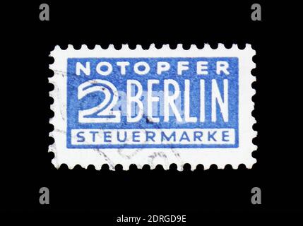 MOSCOW, RUSSIA - FEBRUARY 10, 2019: A stamp printed in Germany, Allied Occupation 1945-1949 shows Notopfer Berlin, serie, circa 1949 Stock Photo