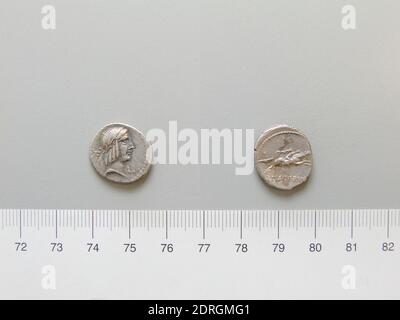 Mint: Rome, Magistrate: L. Calpurnius Piso Frugi, Denarius from Rome, 90 B.C., Silver, 3.85 g, 2:00, 17 mm, Made in Rome, Roman, 1st century B.C., Numismatics Stock Photo