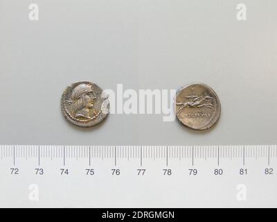 Mint: Rome, Magistrate: L. Calpurnius Piso Frugi, Denarius from Rome, 90 B.C., Silver, 3.73 g, 3:00, 19 mm, Made in Rome, Roman, 1st century B.C., Numismatics Stock Photo