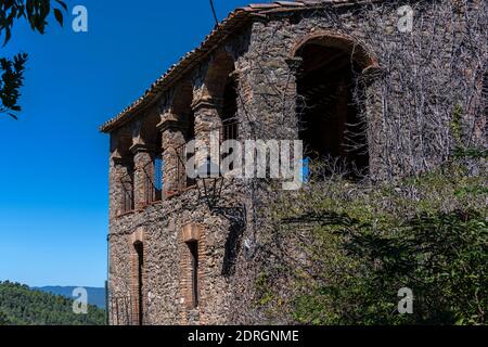 Abandoned farmhouse or masia in the old village of Rocafort, Bages County, Catalonia, Spain. Stock Photo