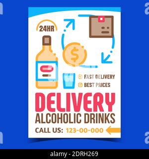 Delivery Alcoholic Drinks Promotion Poster Vector Stock Vector
