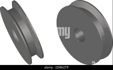 Pulley wheel. Mechanical device. 3D effect. Vector illustration Stock Vector