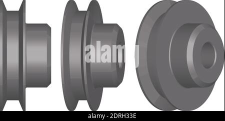 Round belt pulley. Machine parts. 3D effect. Vector illustration Stock Vector