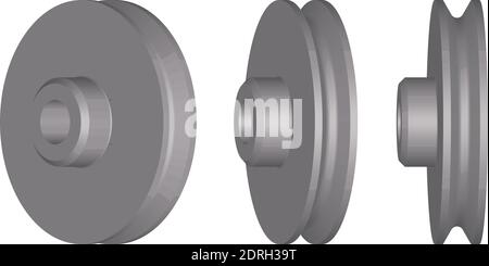 Pulley for round belts. Spare parts. 3D effect. Vector illustration Stock Vector