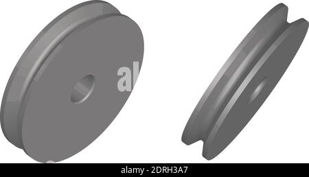 Pulley wheel. Mechanical parts. 3D effect. Vector illustration Stock Vector