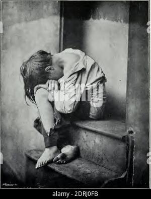 Vintage 1898 photograph by Victorian photographer Oscar Gustave Rejlander. A Night Out. Homeless depicts a young boy on the streets of London. Stock Photo
