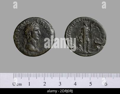 Ruler: Nerva, Emperor of Rome, A.D. 30–98, ruled 96–98, Mint: Rome, 1 As of Nerva, Emperor of Rome from Rome, 97, Copper, 8.07 g, 6:00, 27.1 mm, ILE2013.17.70 , Made in Rome, Italy, Roman, 1st century A.D., Numismatics Stock Photo