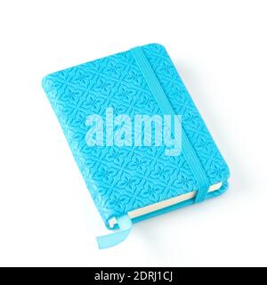 Blue notebook with pattern isolated on white Stock Photo
