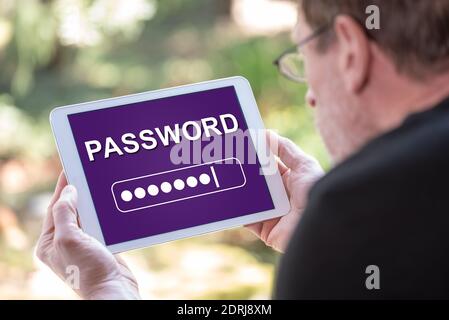 Tablet screen displaying a password concept Stock Photo