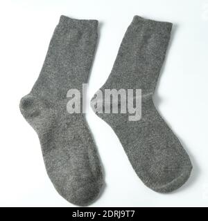 Pair of blank grey wool socks isolated on white Stock Photo
