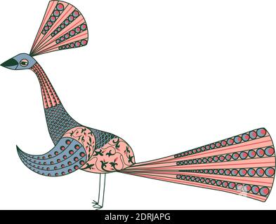Peacock colorful on a white background. A bird with a beautiful tail. Fabulous magic bird. Stock Vector